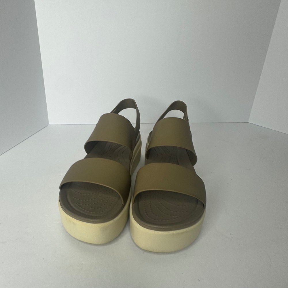 Crocs LiteRide Stretch Sandals tan and Cream Platform Strappy Womens 10
